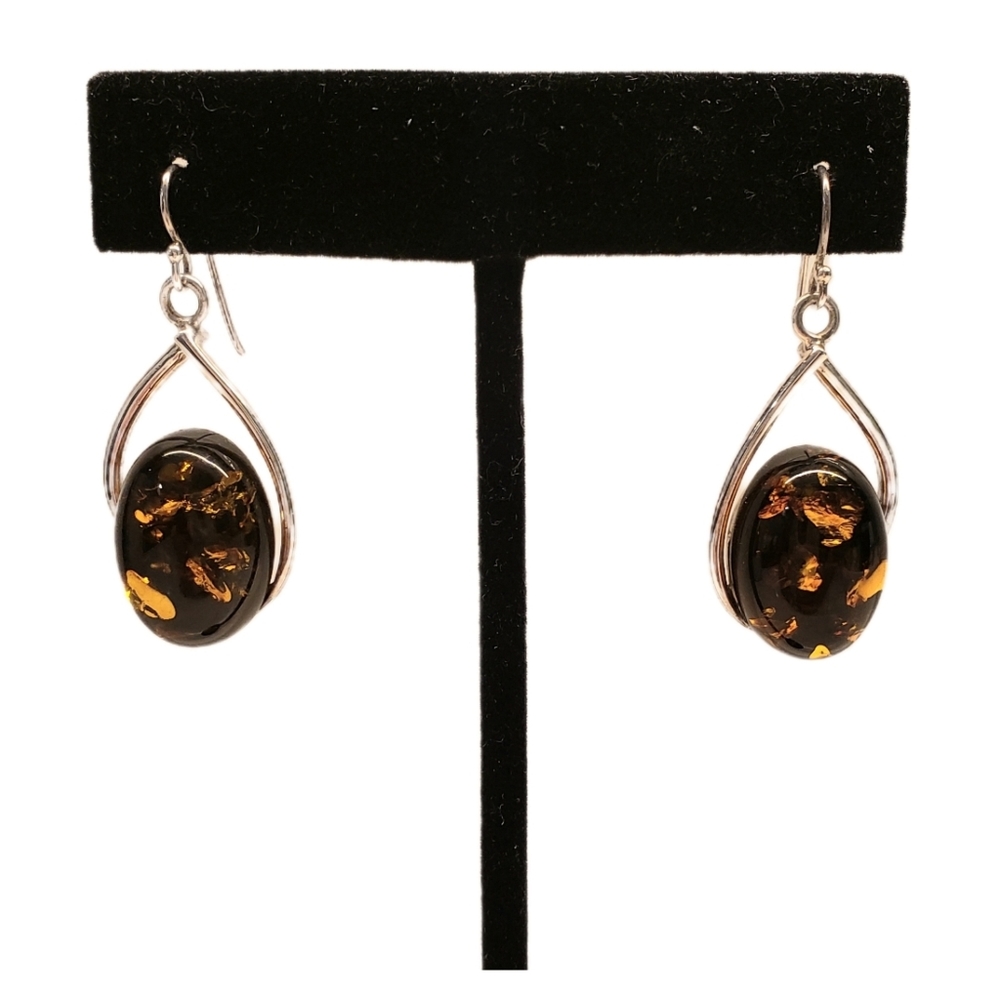 Amber and Sterling Silver Drop Earrings